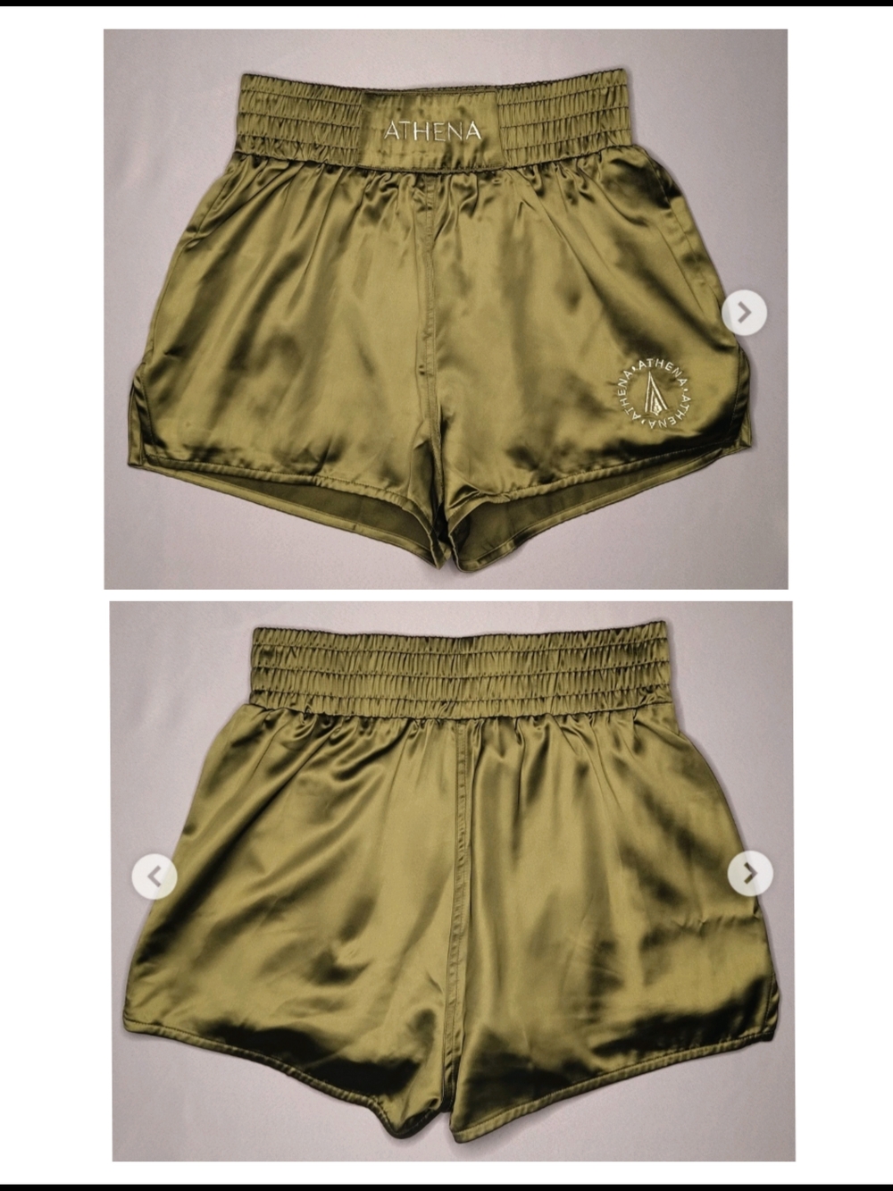 ATHENA Olive Satin Women's Shorts - Picture 2 of 9
